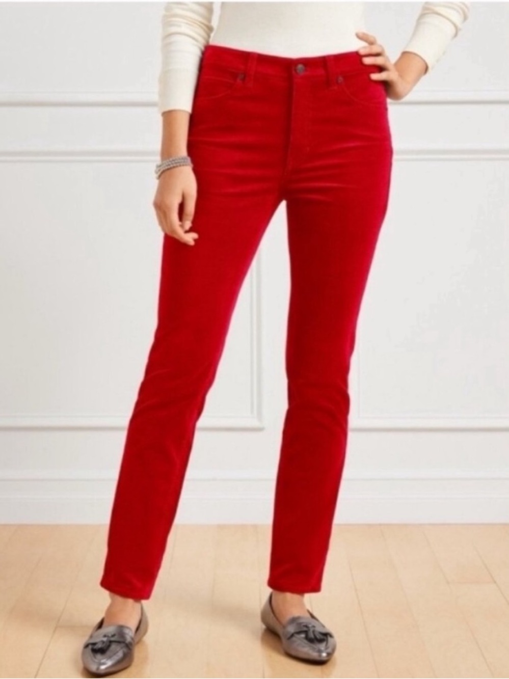 Talbots High-Rise Straight Leg Red Corduroy Pants High Waist curvy 12p holiday